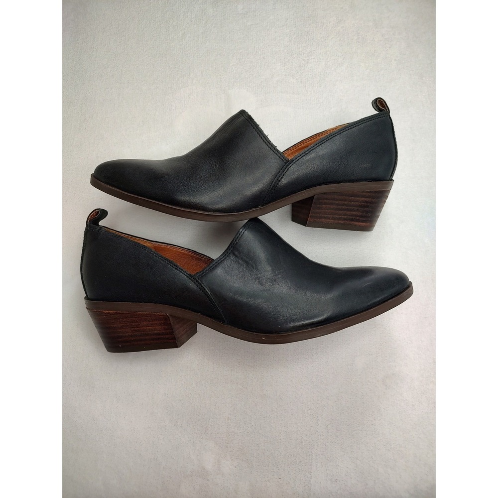 Lucky Brand Black Leather Pointed Toe Ankle Booties Block Heel Women's Size 7M